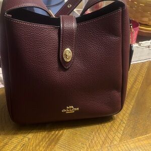 Coach Pebbled Leather Shoulder Bag in Wine
